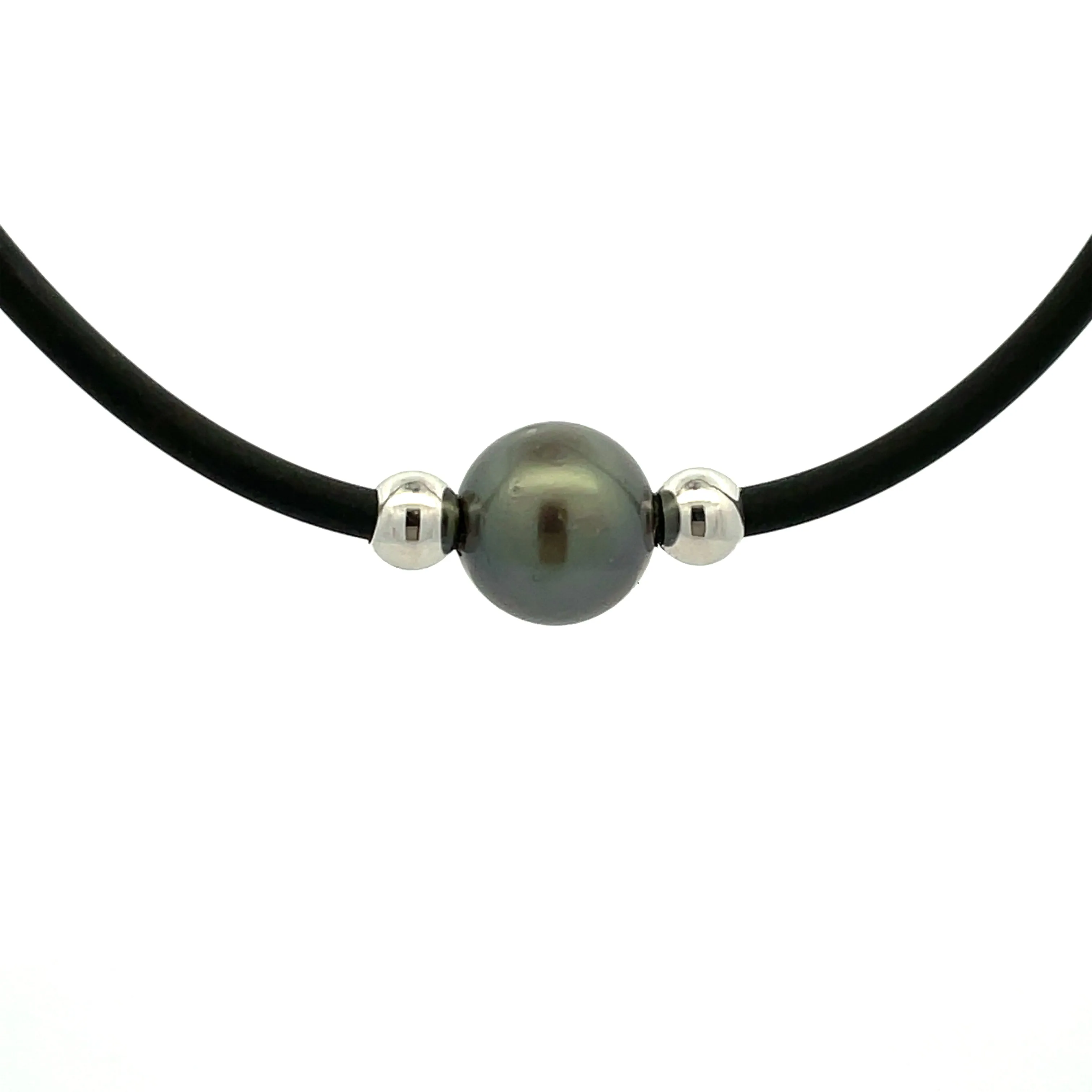 Stainless Steel Tahitian Cultured 12-13 mm Pearl Neoprene Necklace