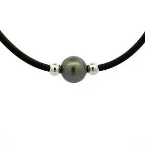 Stainless Steel Tahitian Cultured 12-13 mm Pearl Neoprene Necklace