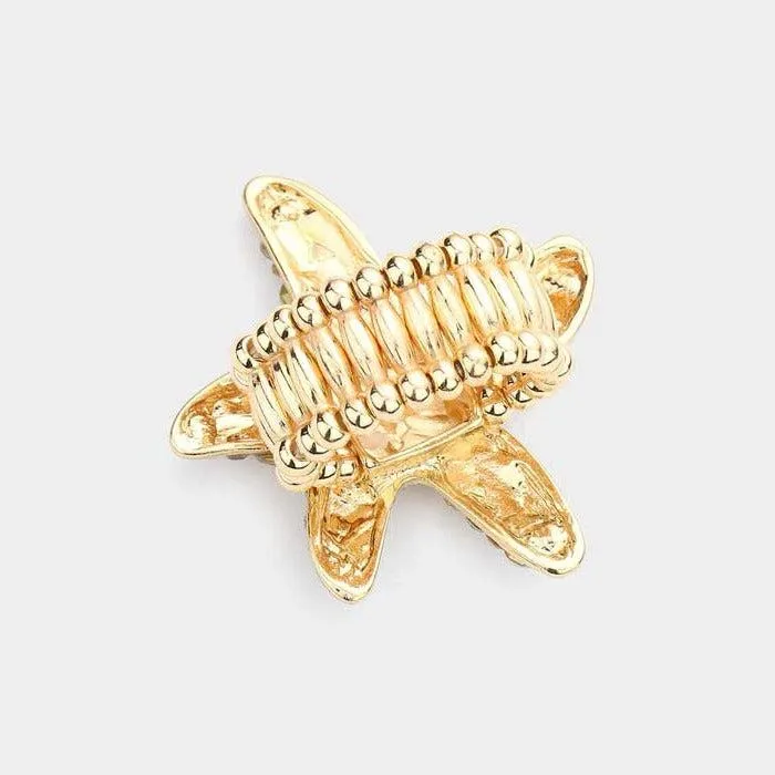 Starfish Bubble Abalone Stone Embellished Gold Stretch Ring