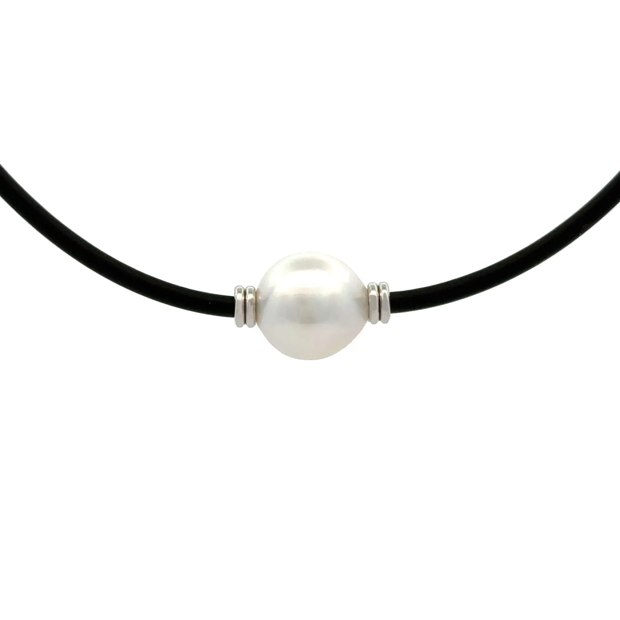 Sterling Silver Australian South Sea Cultured 10-11mm Pearl and Neoprene Necklace