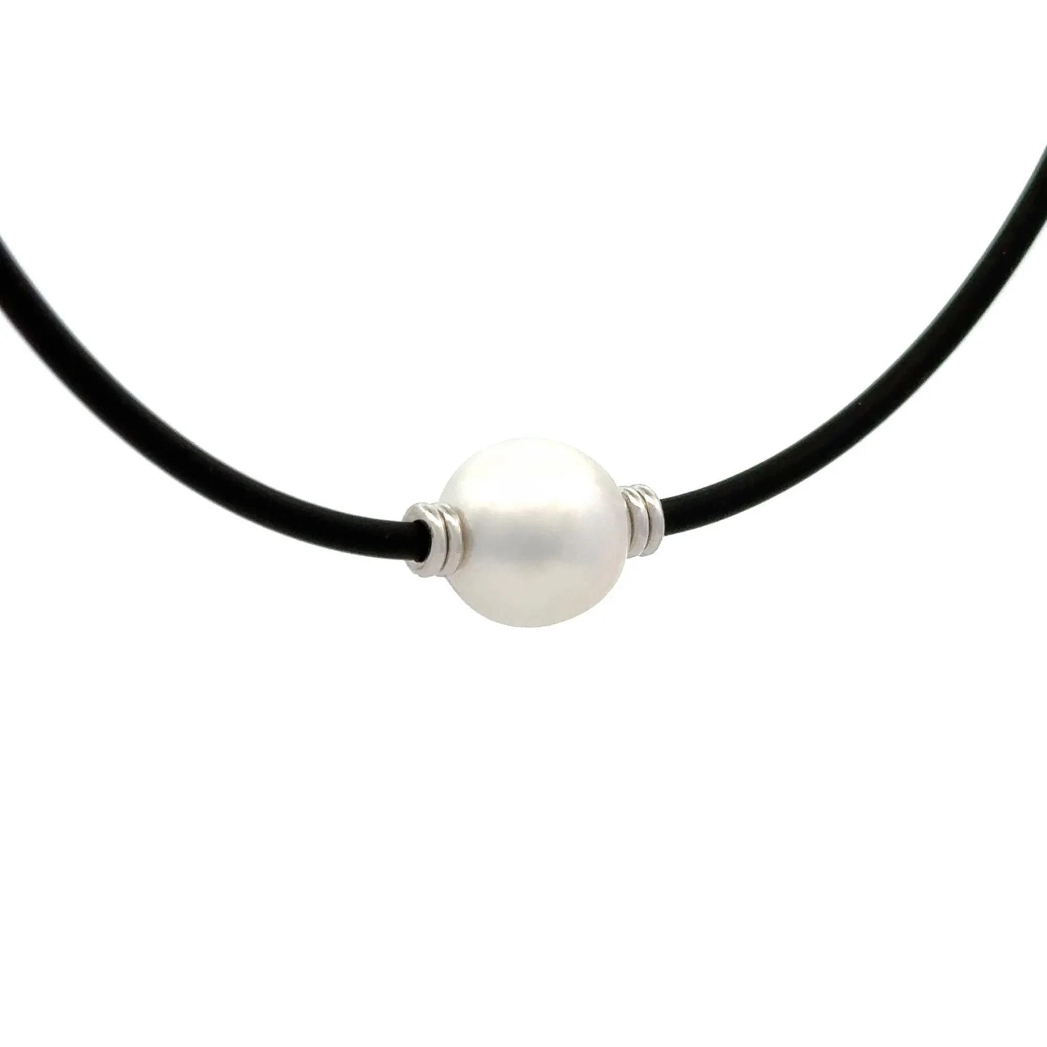 Sterling Silver Australian South Sea Cultured 10-11mm Pearl and Neoprene Necklace