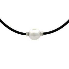 Sterling Silver Australian South Sea Cultured 10-11mm Pearl and Neoprene Necklace