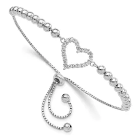 Sterling Silver Beaded CZ Heart Adjustable Bolo Bracelet