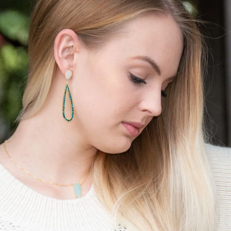 Sterling Silver Gold Plated Rainbow Moonstone and Turquoise Earrings