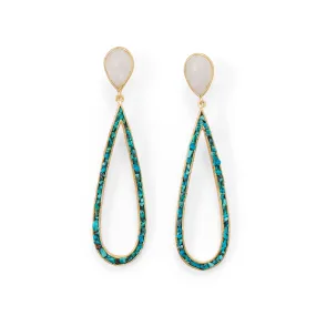 Sterling Silver Gold Plated Rainbow Moonstone and Turquoise Earrings