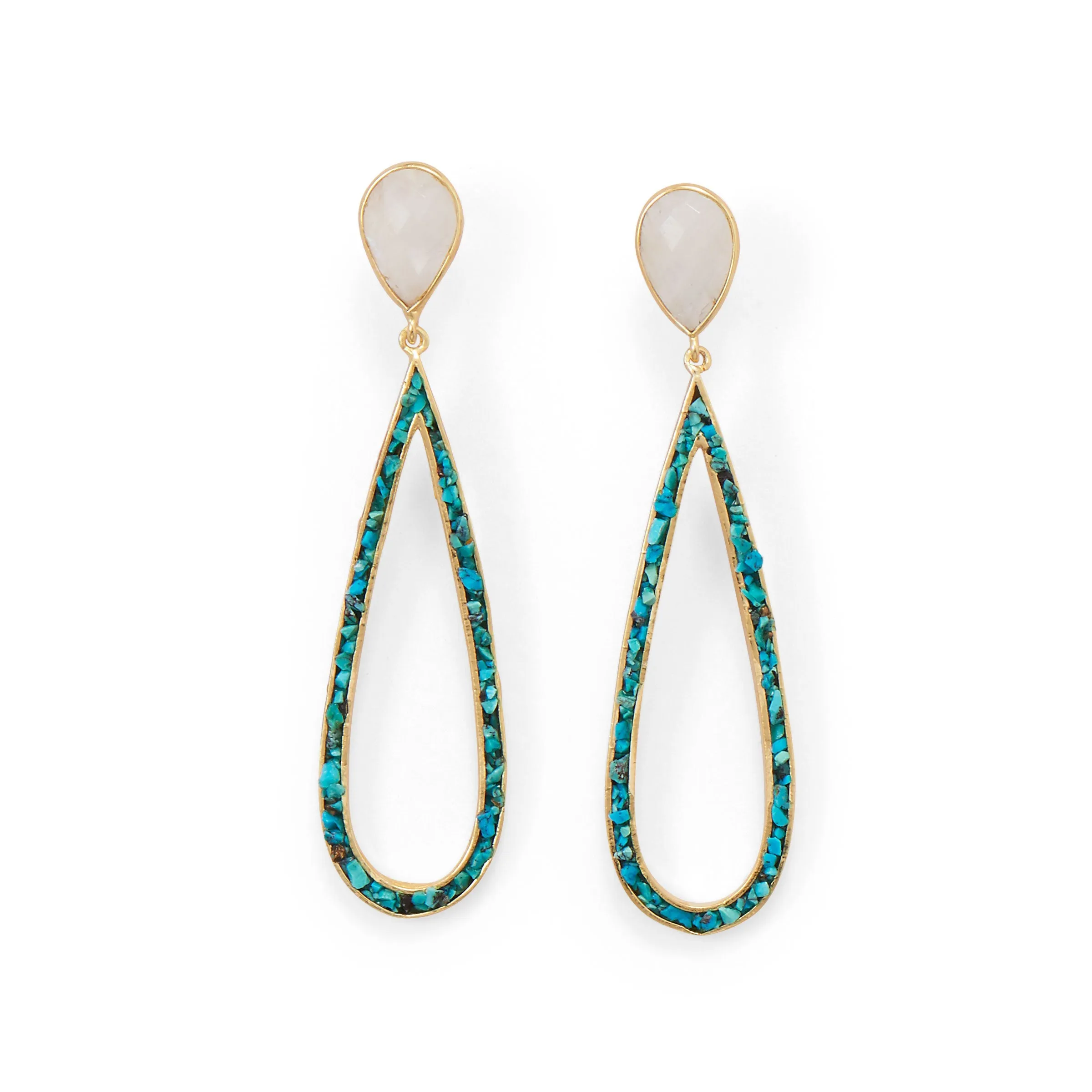 Sterling Silver Gold Plated Rainbow Moonstone and Turquoise Earrings