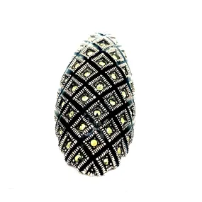 Sterling Silver Marcasite and Enamel Cocktail Ring