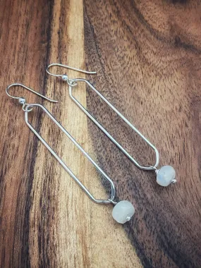 Sterling silver pointed oval hoops with moonstone