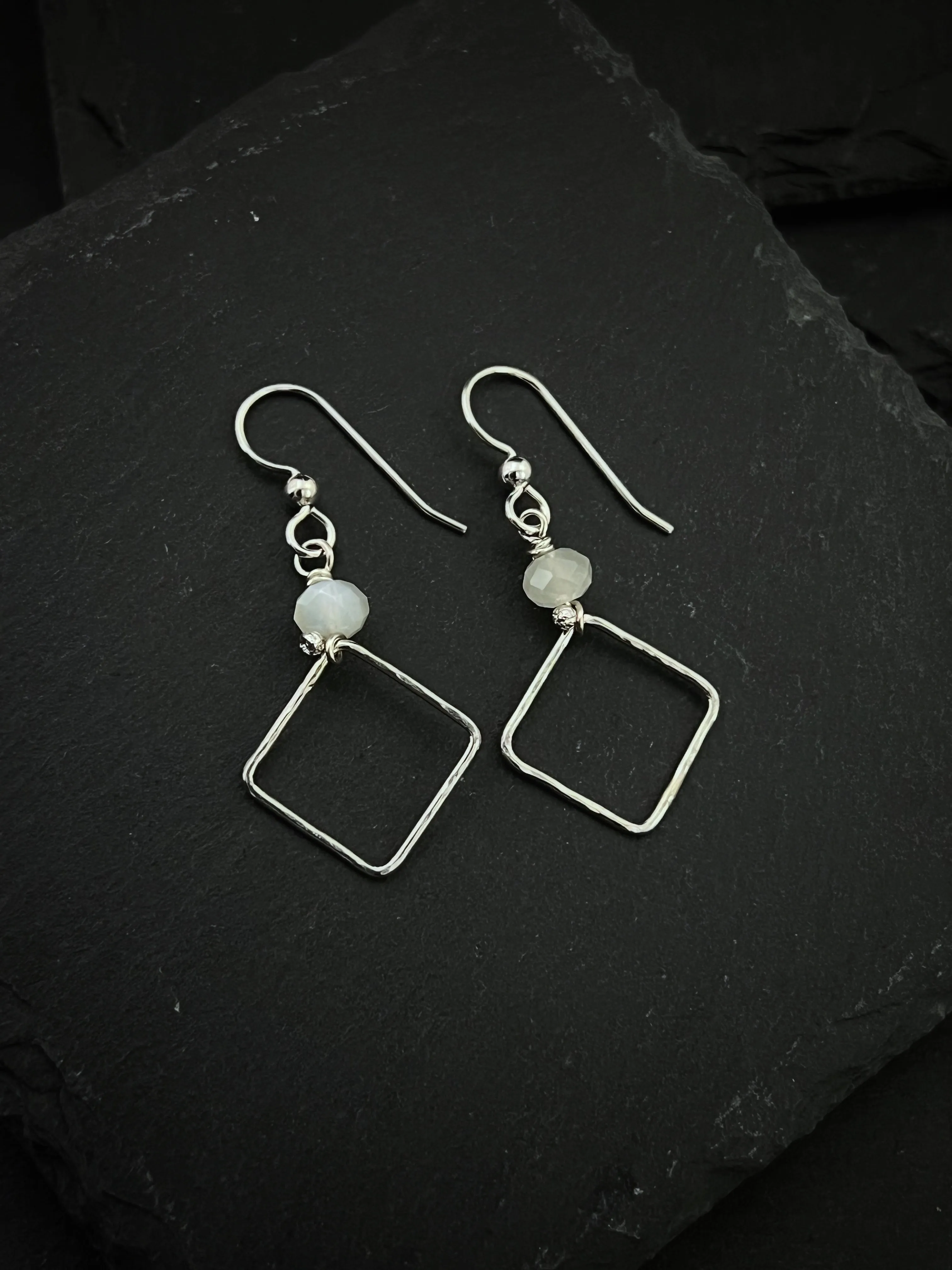 Sterling silver squares with moonstone gemstones