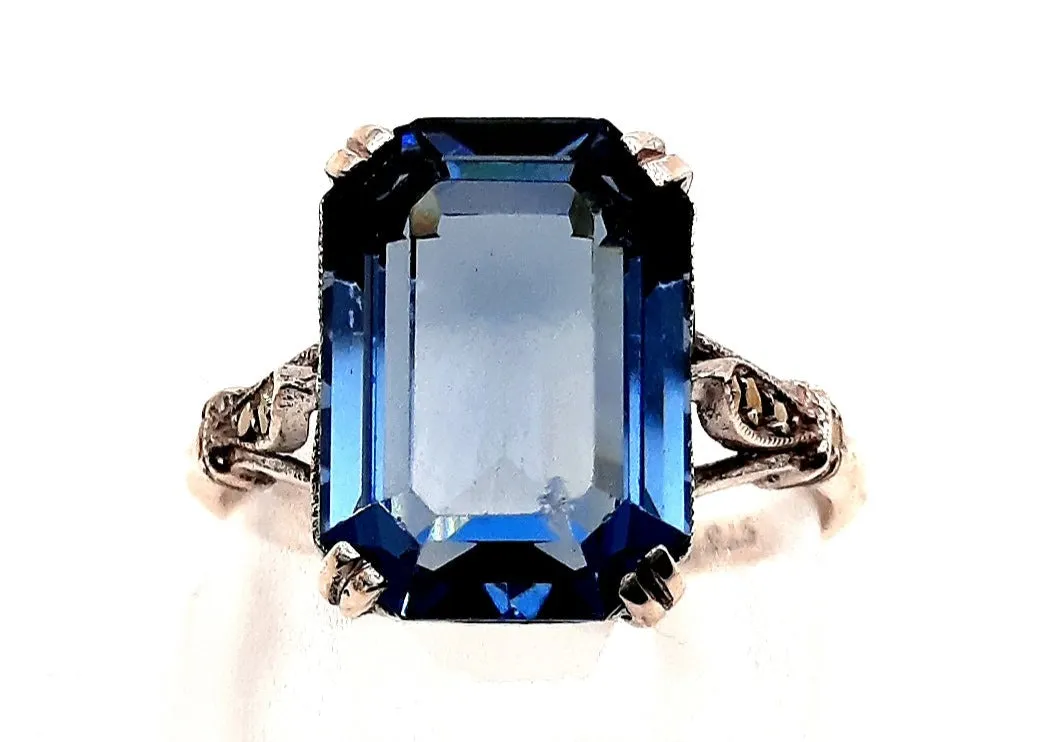 Sterling Silver Synthetic Spinel & Marcasite Ring