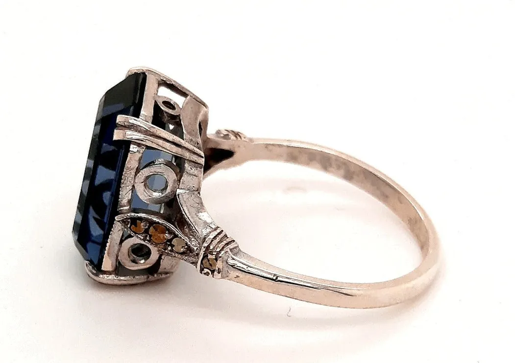 Sterling Silver Synthetic Spinel & Marcasite Ring