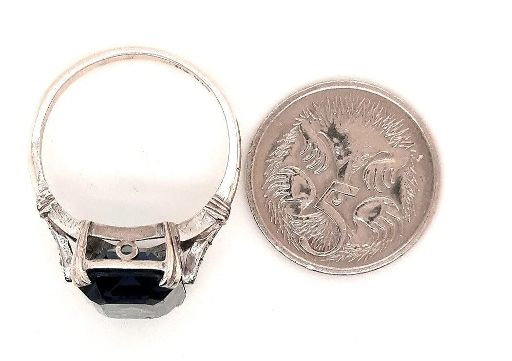 Sterling Silver Synthetic Spinel & Marcasite Ring