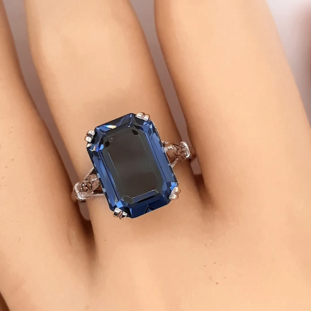 Sterling Silver Synthetic Spinel & Marcasite Ring