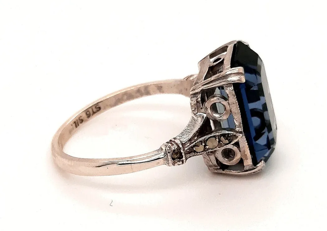 Sterling Silver Synthetic Spinel & Marcasite Ring