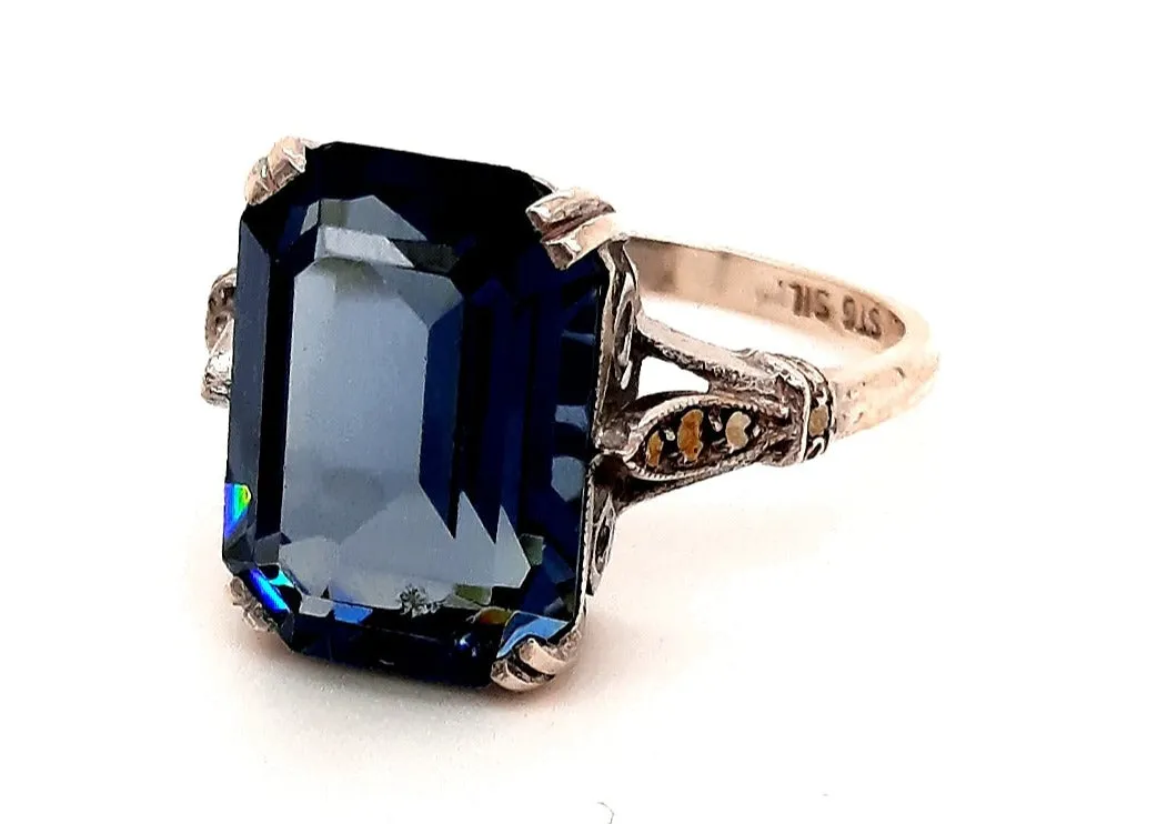 Sterling Silver Synthetic Spinel & Marcasite Ring