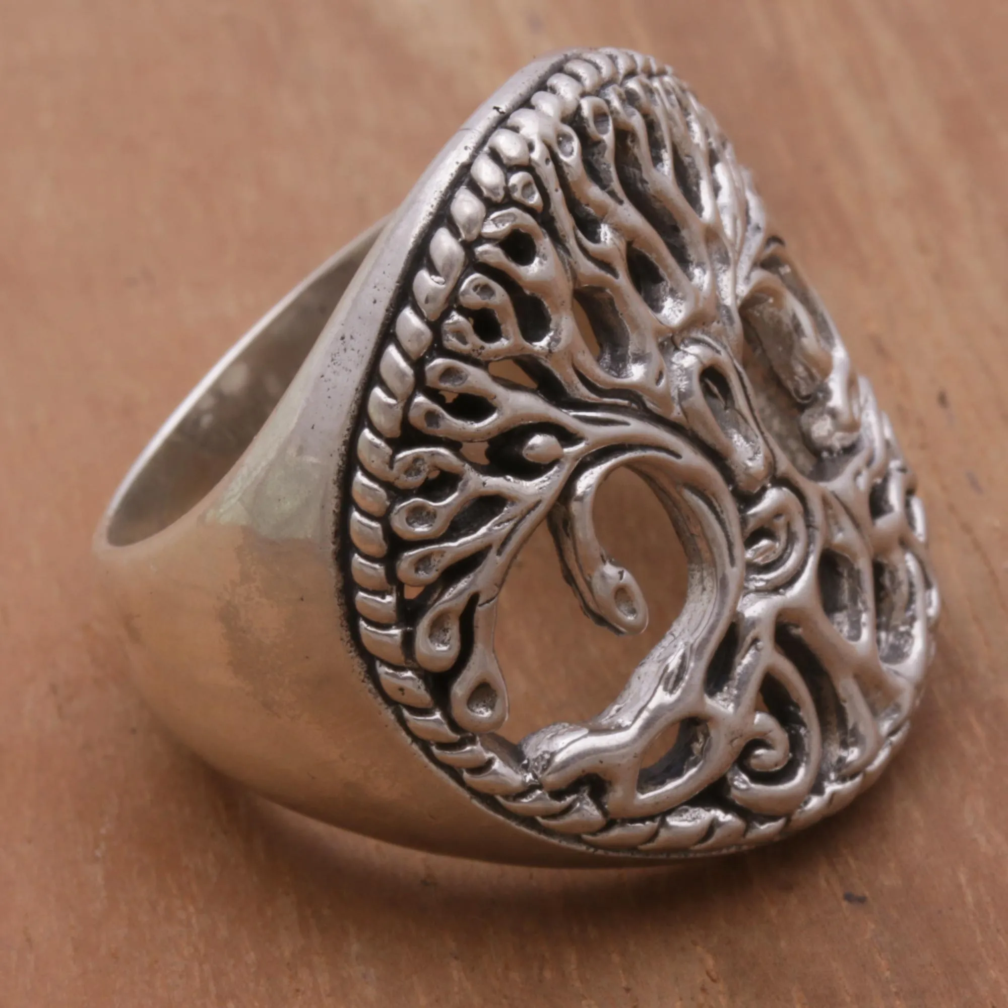 Sterling Silver Tree Cocktail Ring by Balinese Artisans - Bali Tree | NOVICA