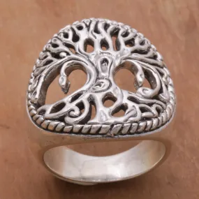 Sterling Silver Tree Cocktail Ring by Balinese Artisans - Bali Tree | NOVICA