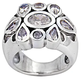 Stunning Classic Cubic Zirconia Cocktail Silver Ring - Elegant CZ Rings