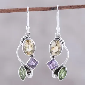 Sun with Violets Multi-Gem Citrine Earrings