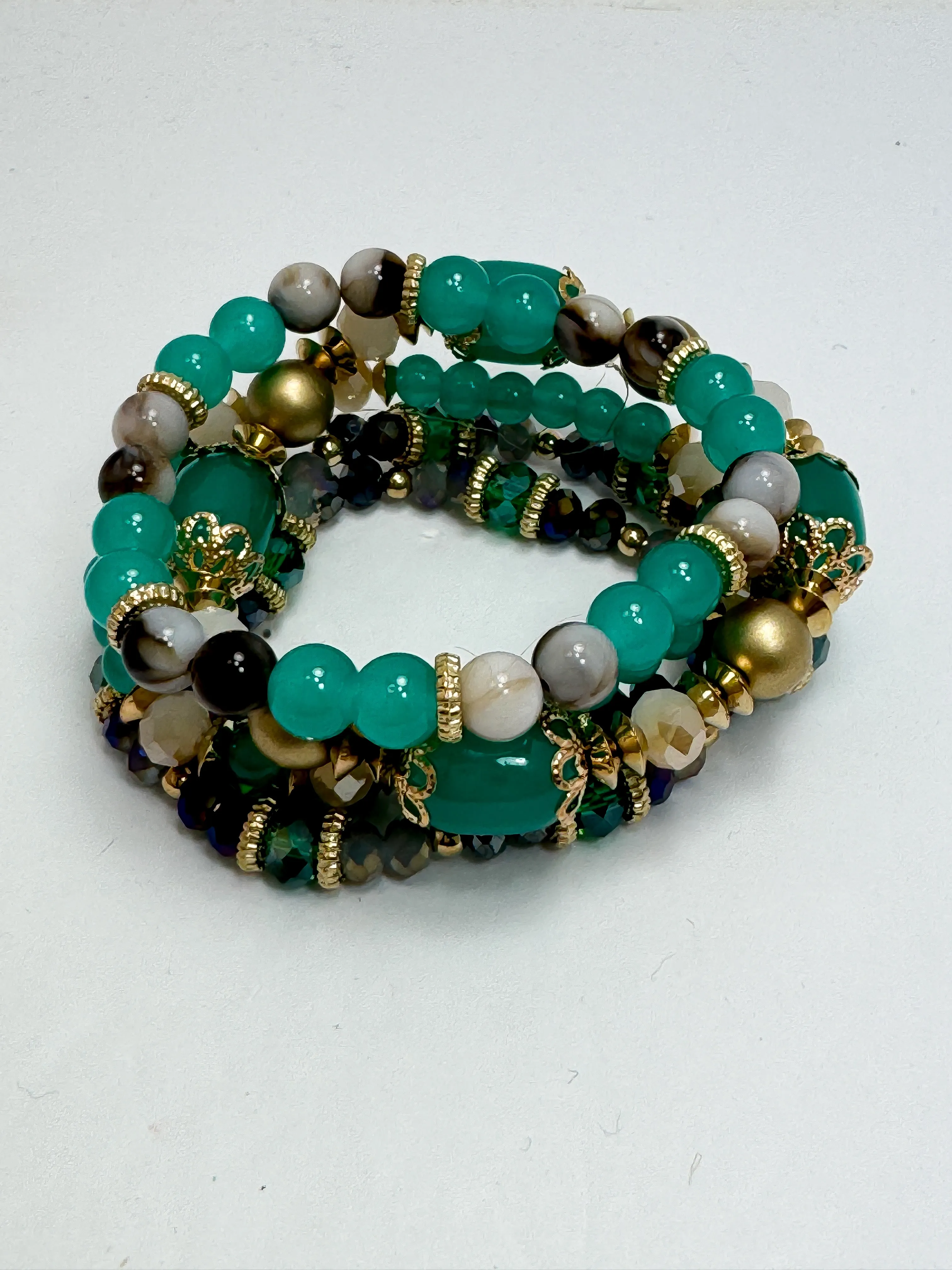 Teal & Gold Beaded Bracelet Set