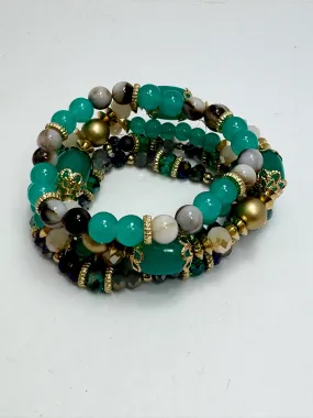 Teal & Gold Beaded Bracelet Set