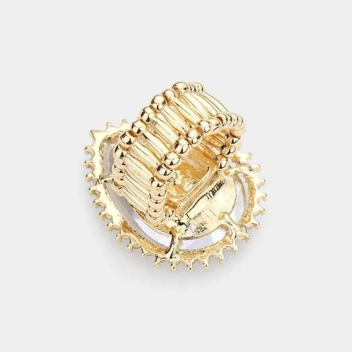 Teardrop Green Stone Accented Gold Stretch Ring
