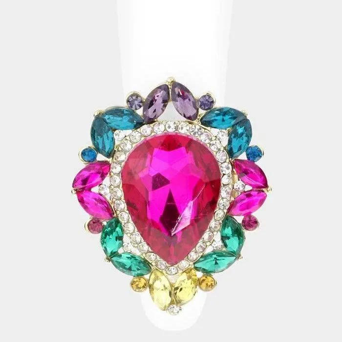 Teardrop Multi Colored Stone Centered Marquise Stretch Ring