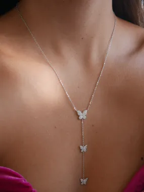Three Butterfly Lariat Necklace 925 sterling silver Cubic Zirconia Drop Down Y Statement Luxury Necklace KESLEY