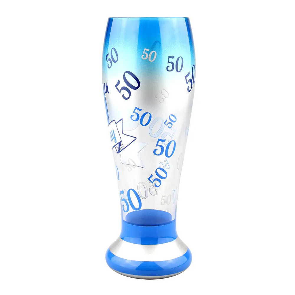 Top Shelf Hand Painted "50th Birthday" Tall Pilsner Glass