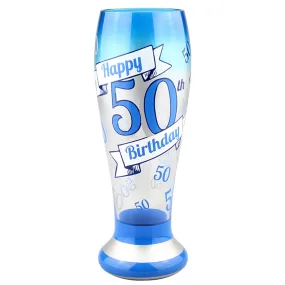 Top Shelf Hand Painted "50th Birthday" Tall Pilsner Glass