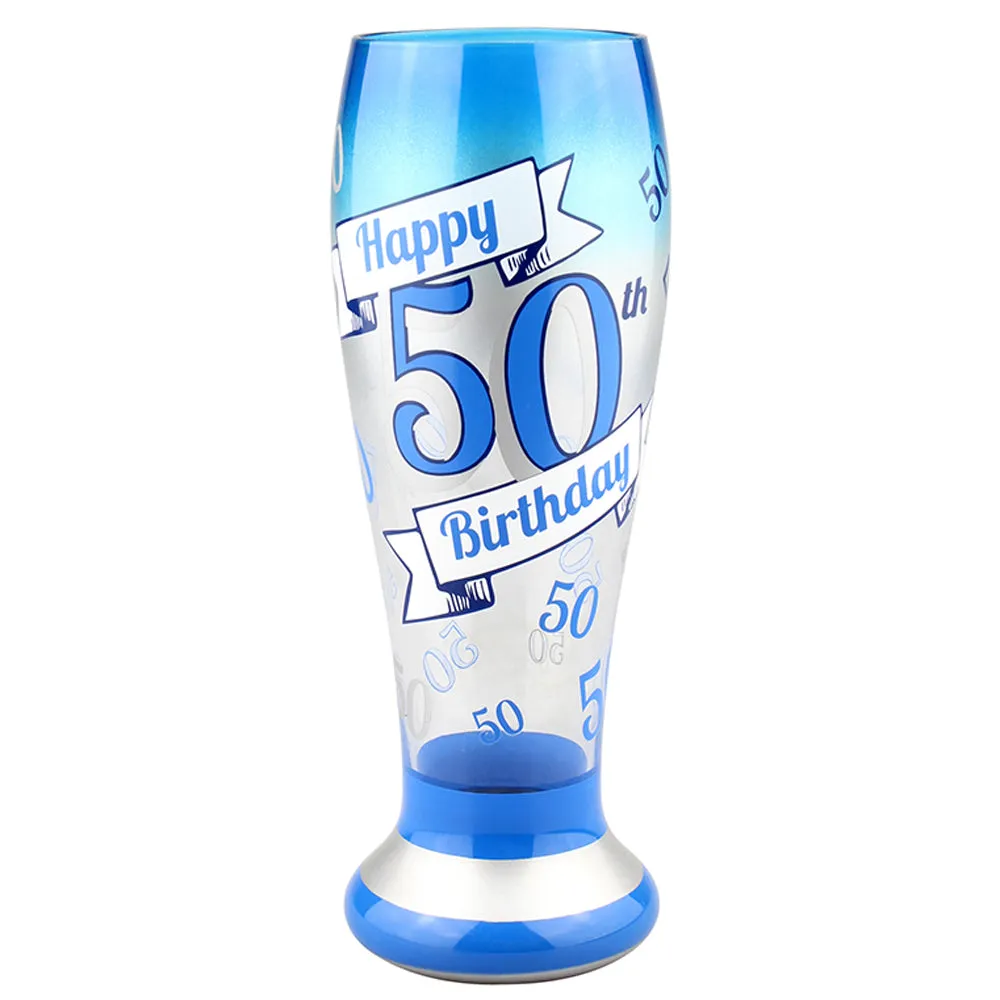Top Shelf Hand Painted "50th Birthday" Tall Pilsner Glass