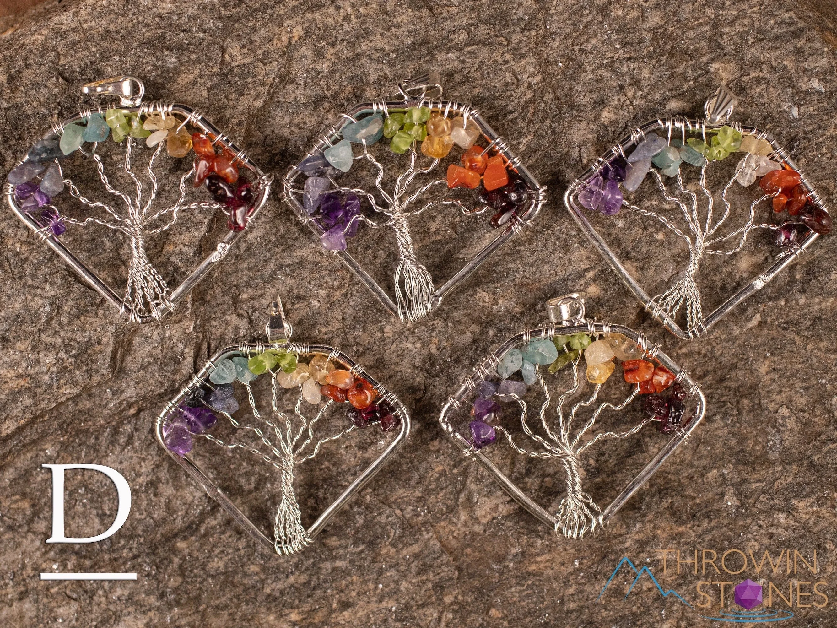 Tree of Life Pendant, CHAKRA Crystal Pendant - Diamond, Circle, Rectangle - Tree of Life Chakra Necklace, Wire Wrapped Jewelry, E1999