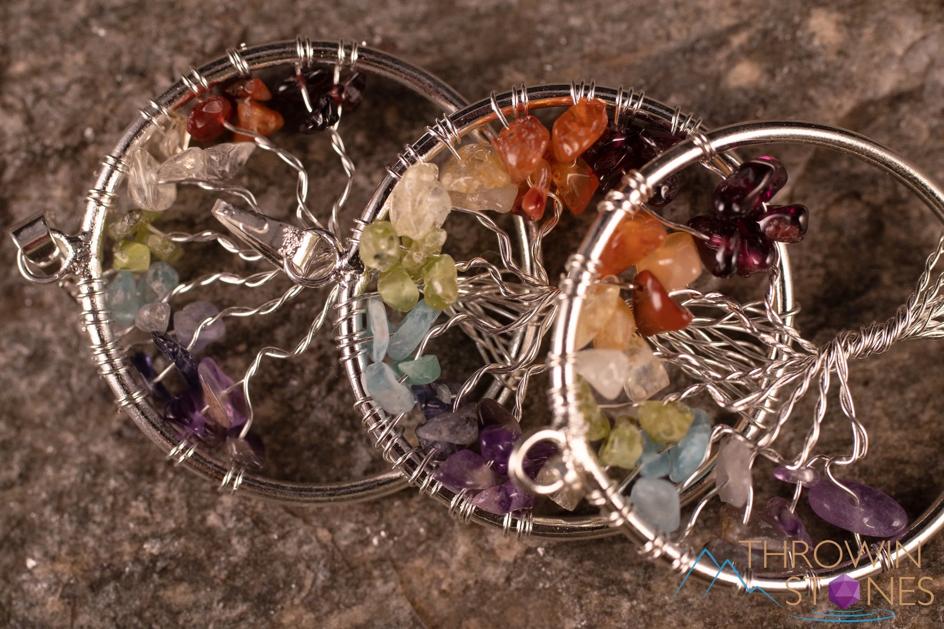Tree of Life Pendant, CHAKRA Crystal Pendant - Diamond, Circle, Rectangle - Tree of Life Chakra Necklace, Wire Wrapped Jewelry, E1999