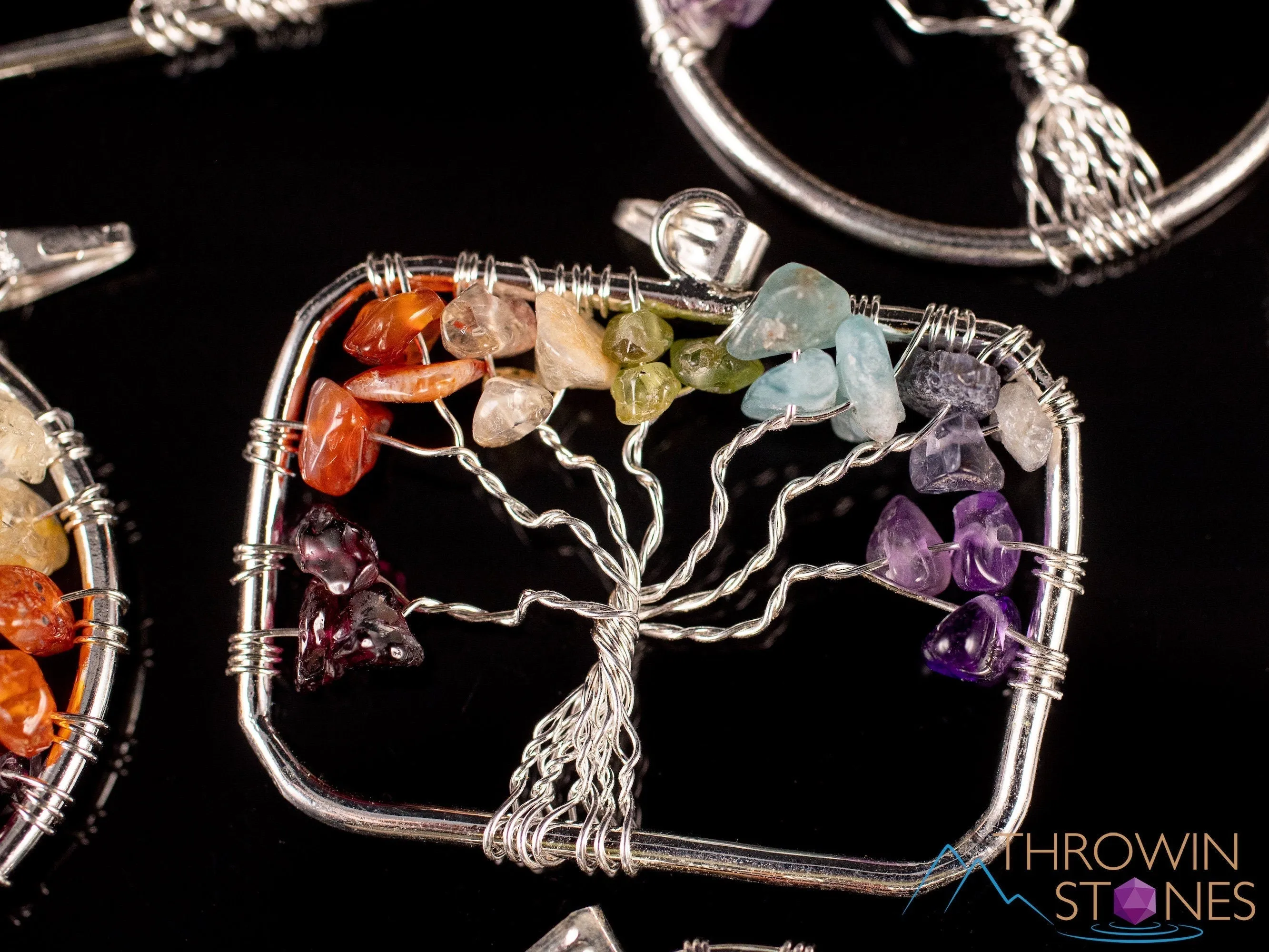 Tree of Life Pendant, CHAKRA Crystal Pendant - Diamond, Circle, Rectangle - Tree of Life Chakra Necklace, Wire Wrapped Jewelry, E1999