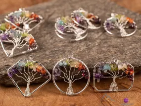 Tree of Life Pendant, CHAKRA Crystal Pendant - Diamond, Circle, Rectangle - Tree of Life Chakra Necklace, Wire Wrapped Jewelry, E1999