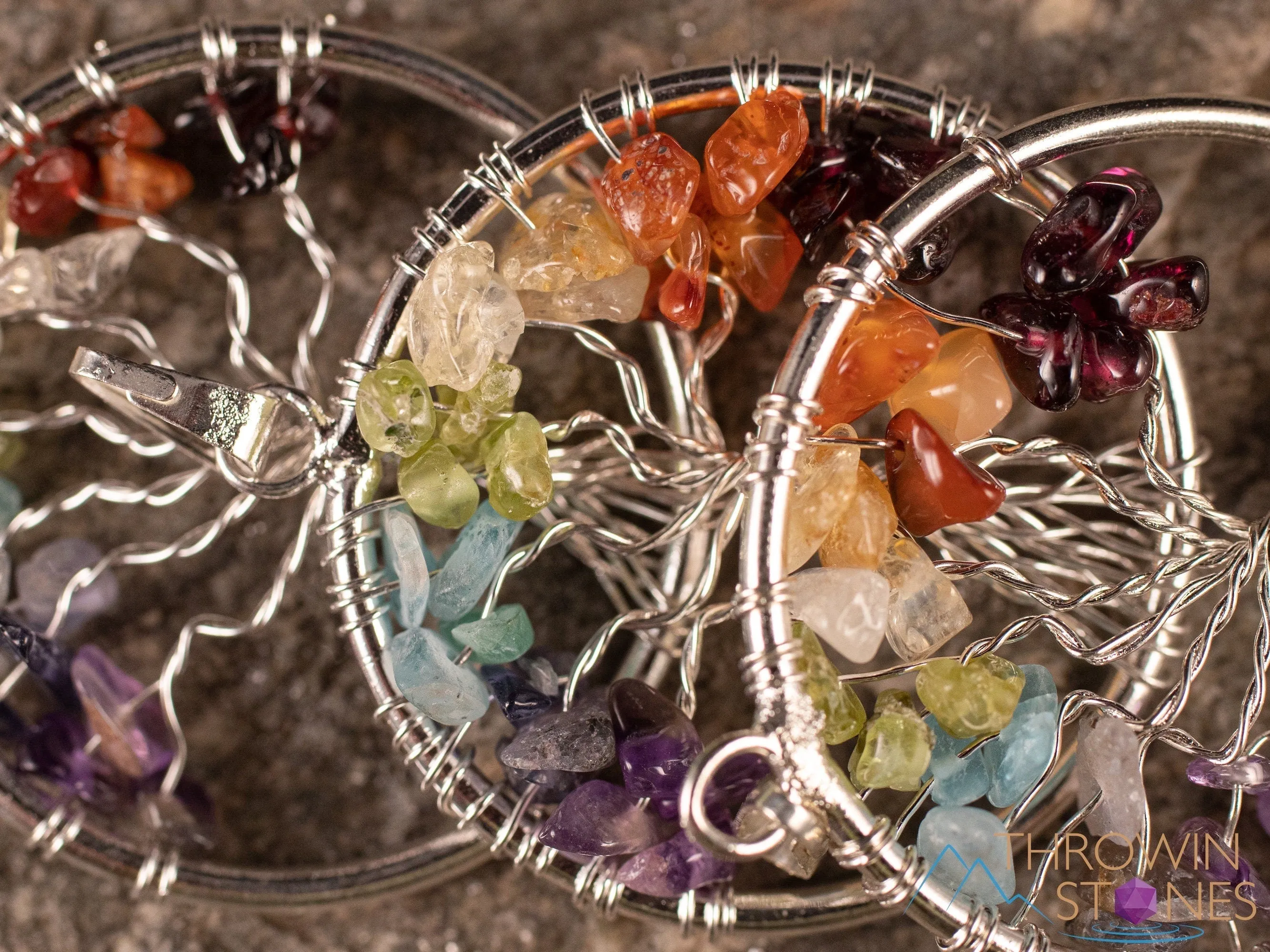 Tree of Life Pendant, CHAKRA Crystal Pendant - Diamond, Circle, Rectangle - Tree of Life Chakra Necklace, Wire Wrapped Jewelry, E1999