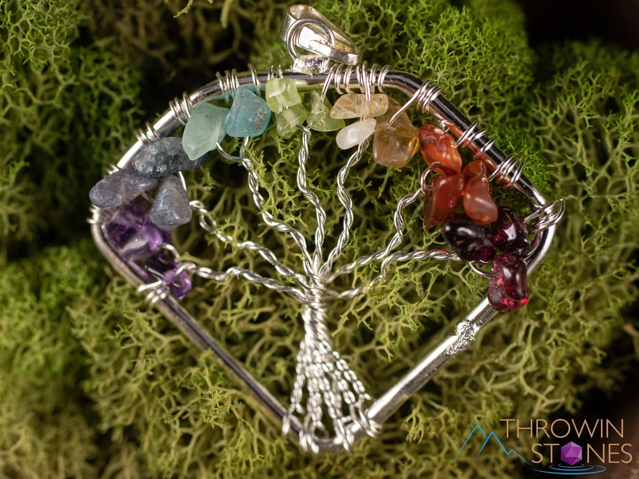 Tree of Life Pendant, CHAKRA Crystal Pendant - Diamond, Circle, Rectangle - Tree of Life Chakra Necklace, Wire Wrapped Jewelry, E1999