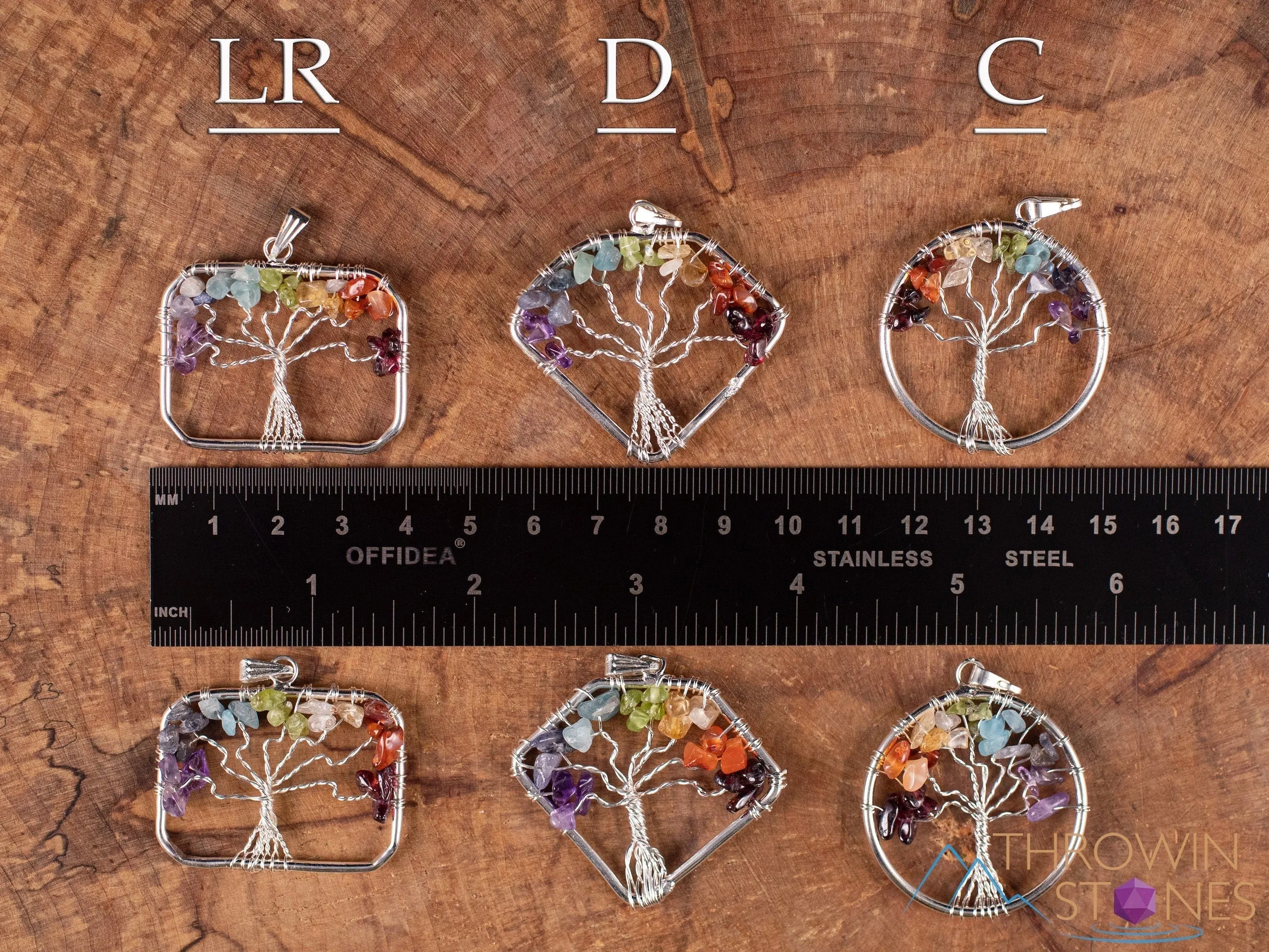 Tree of Life Pendant, CHAKRA Crystal Pendant - Diamond, Circle, Rectangle - Tree of Life Chakra Necklace, Wire Wrapped Jewelry, E1999
