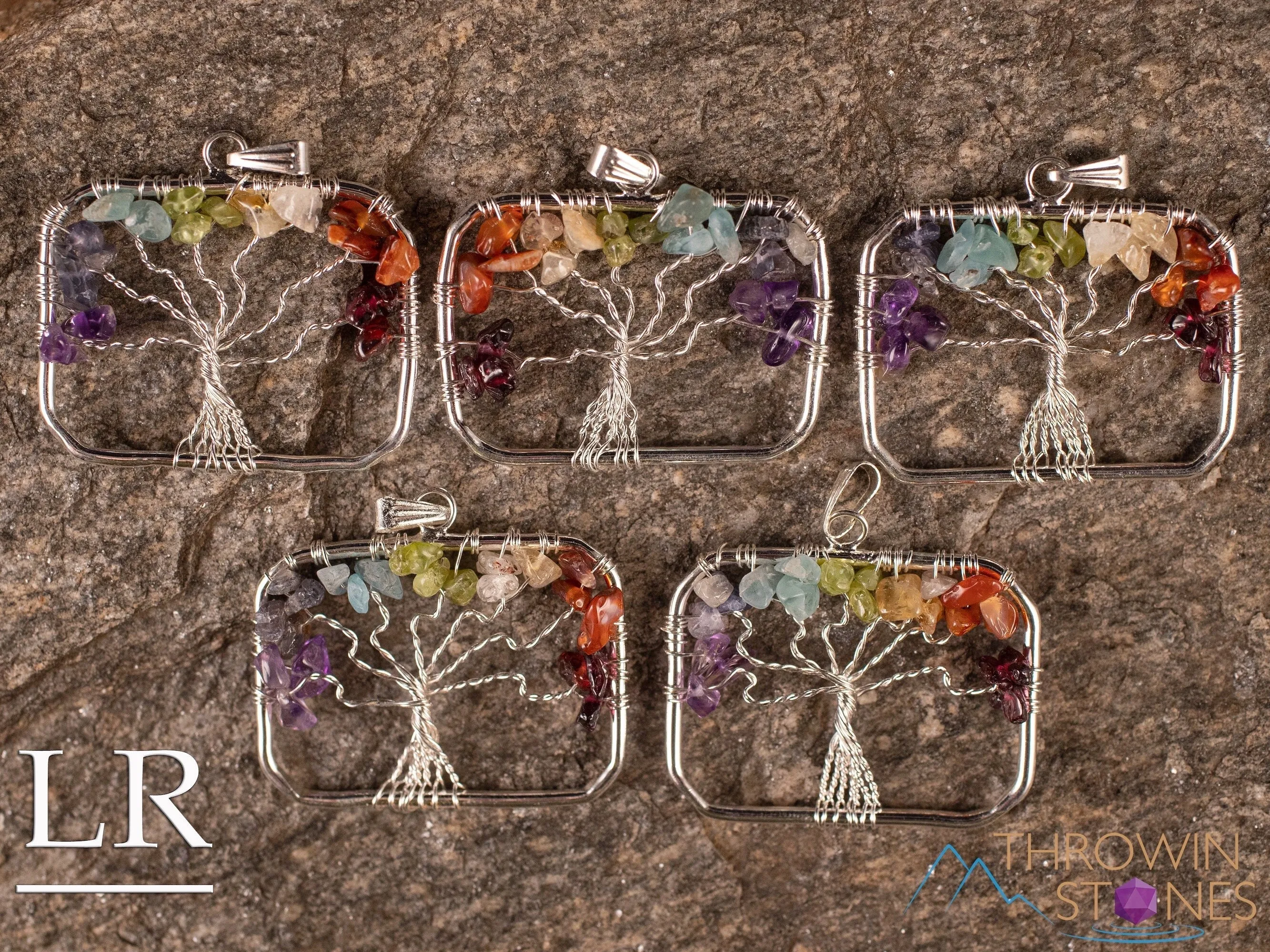 Tree of Life Pendant, CHAKRA Crystal Pendant - Diamond, Circle, Rectangle - Tree of Life Chakra Necklace, Wire Wrapped Jewelry, E1999