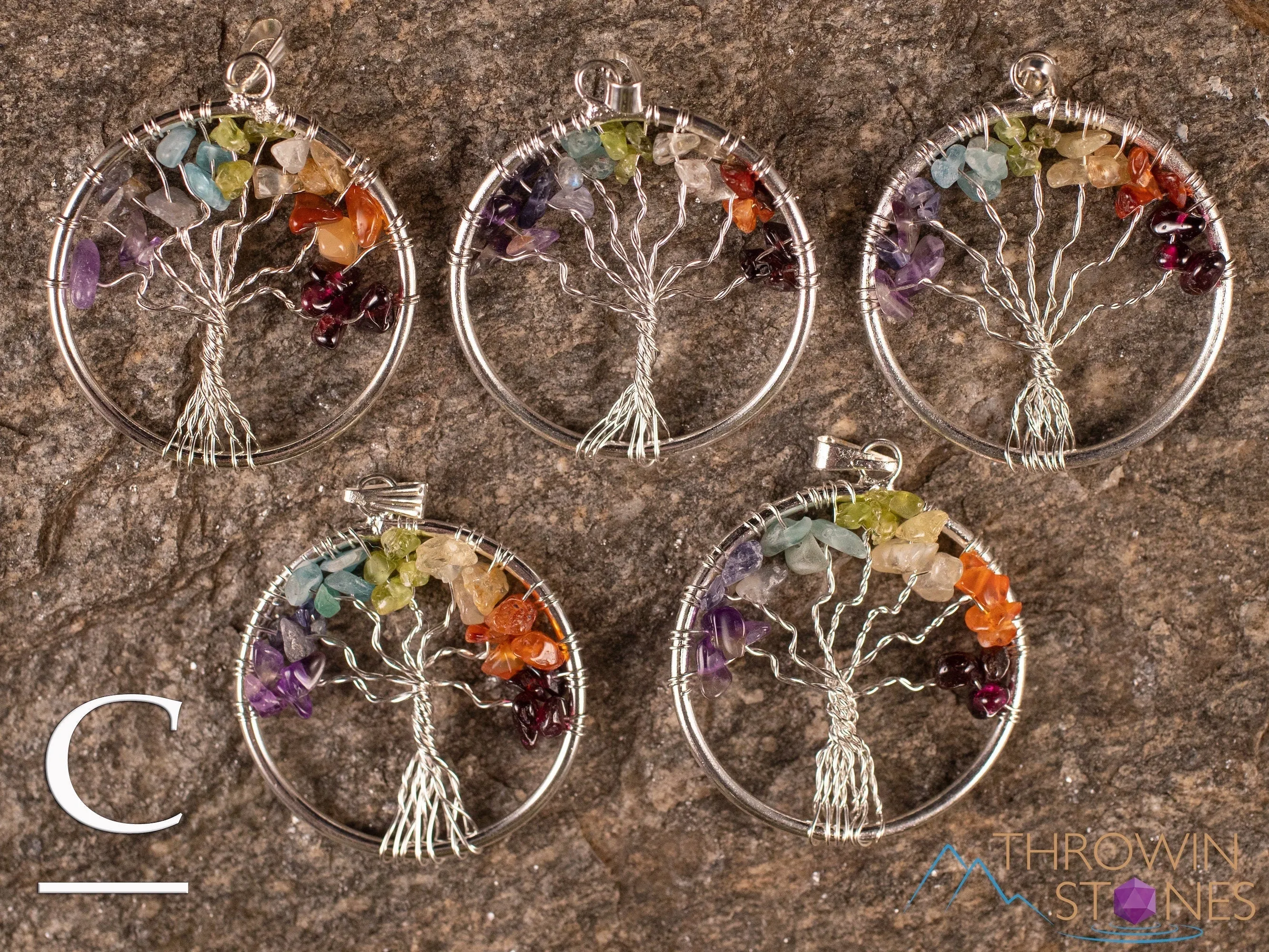 Tree of Life Pendant, CHAKRA Crystal Pendant - Diamond, Circle, Rectangle - Tree of Life Chakra Necklace, Wire Wrapped Jewelry, E1999