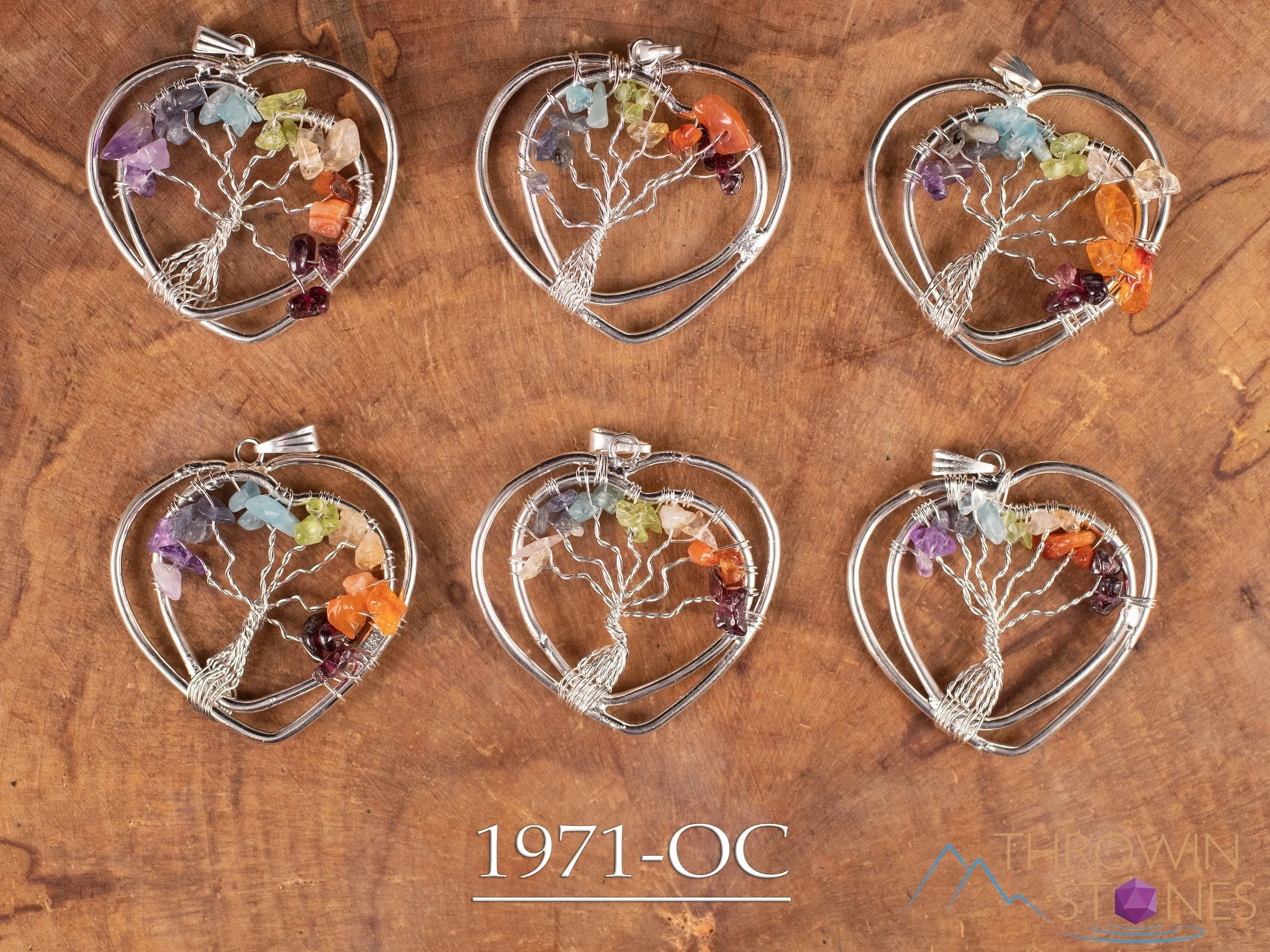 Tree of Life Pendant, CHAKRA Crystal Pendant - Heart - Tree of Life Chakra Necklace, Wire Wrapped Jewelry, E1971