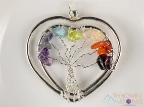Tree of Life Pendant, CHAKRA Crystal Pendant - Heart - Tree of Life Chakra Necklace, Wire Wrapped Jewelry, E1971