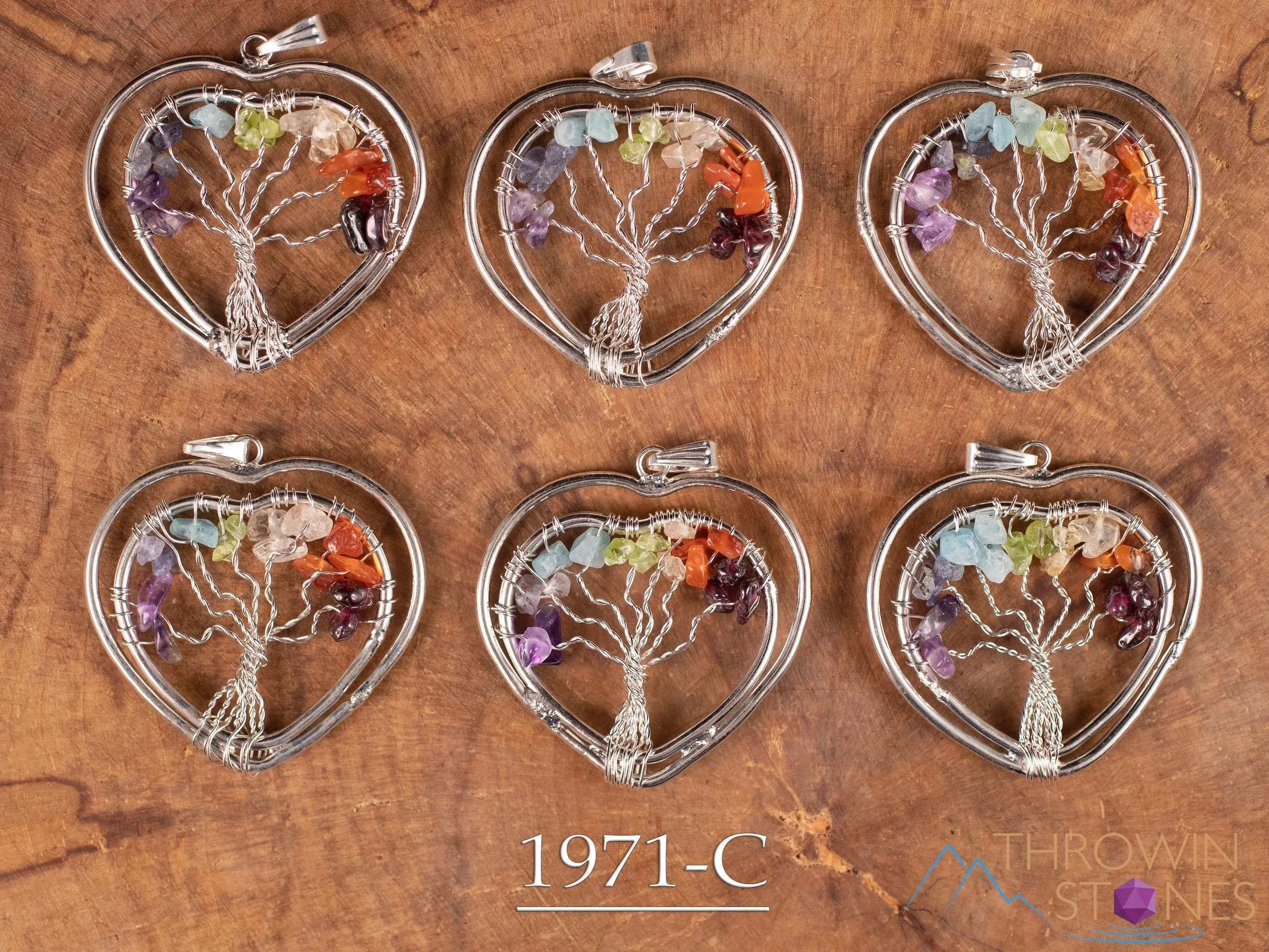 Tree of Life Pendant, CHAKRA Crystal Pendant - Heart - Tree of Life Chakra Necklace, Wire Wrapped Jewelry, E1971