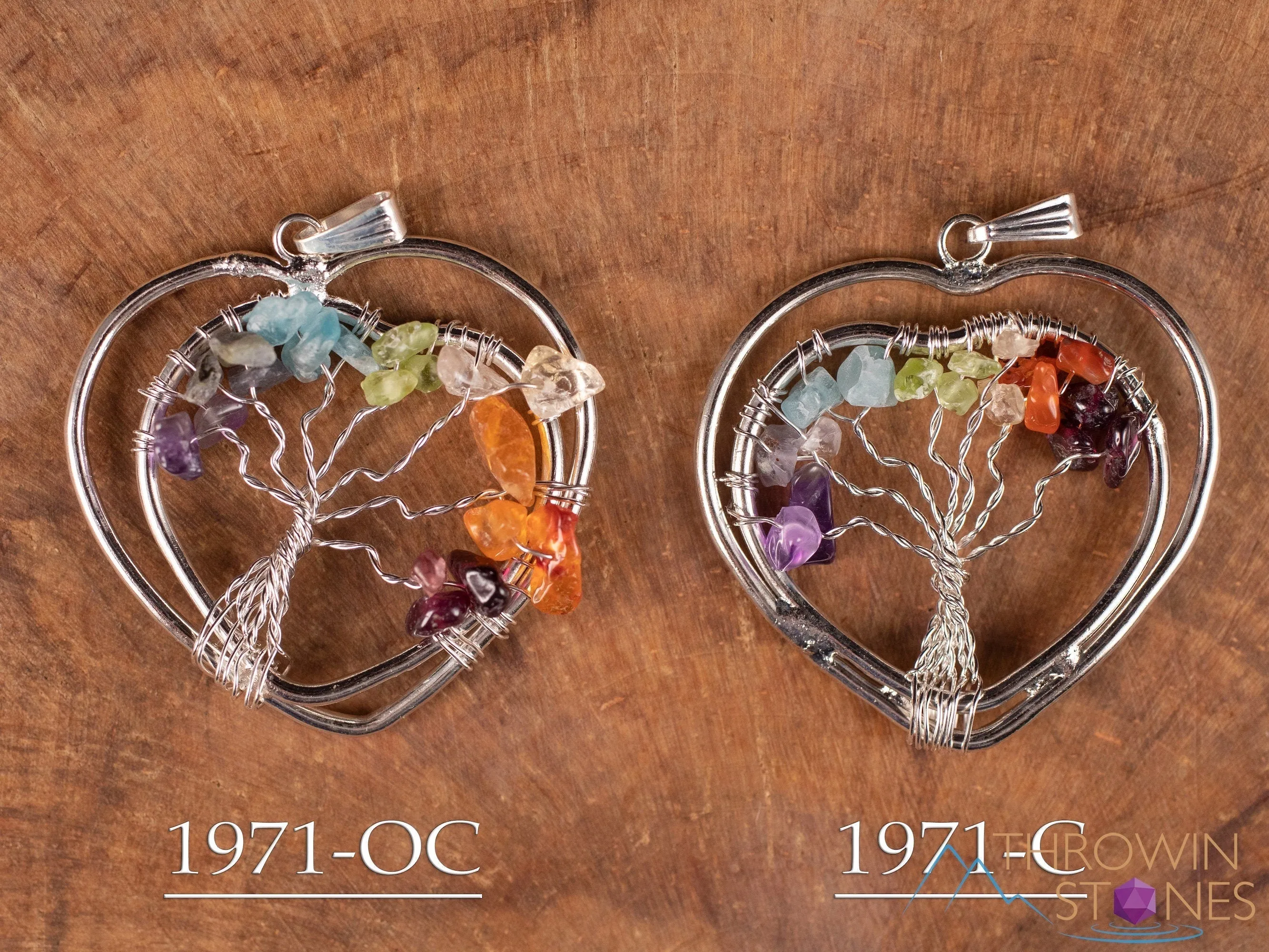 Tree of Life Pendant, CHAKRA Crystal Pendant - Heart - Tree of Life Chakra Necklace, Wire Wrapped Jewelry, E1971