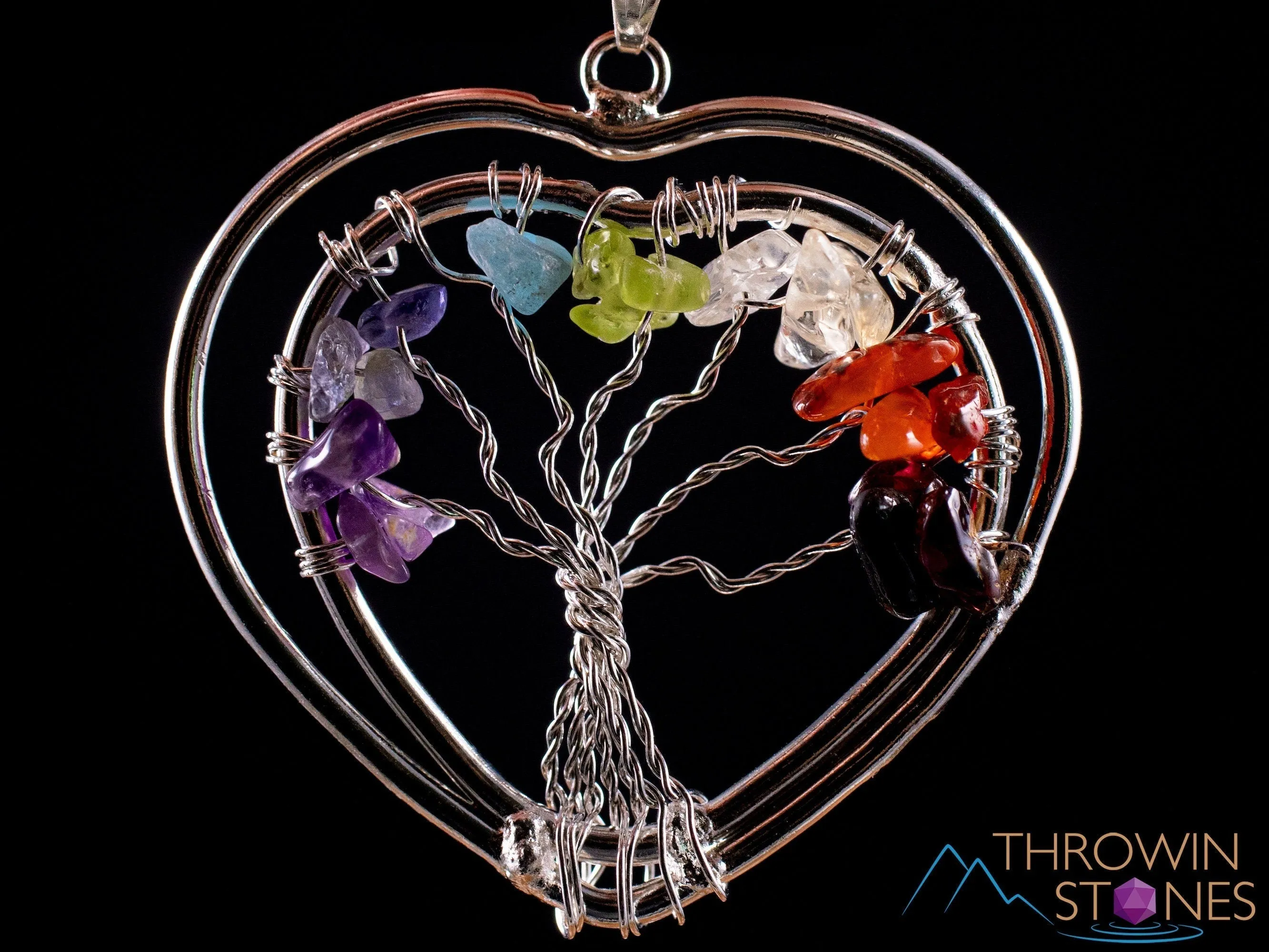 Tree of Life Pendant, CHAKRA Crystal Pendant - Heart - Tree of Life Chakra Necklace, Wire Wrapped Jewelry, E1971