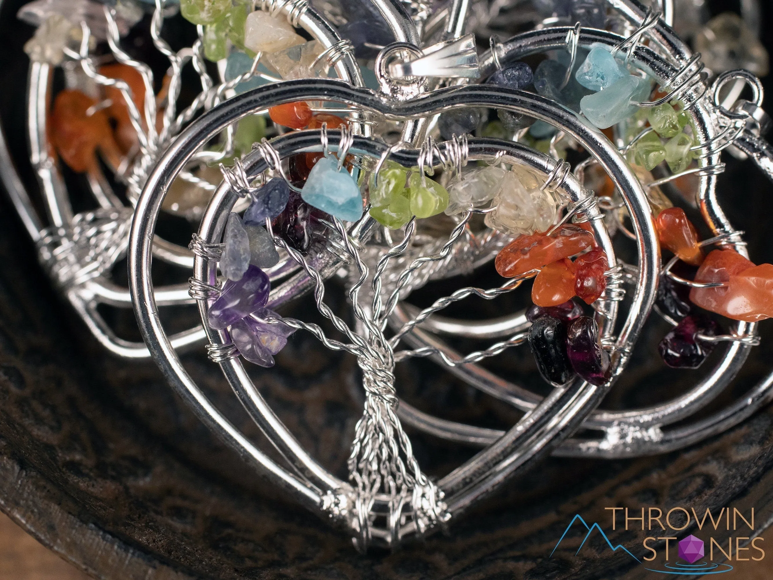 Tree of Life Pendant, CHAKRA Crystal Pendant - Heart - Tree of Life Chakra Necklace, Wire Wrapped Jewelry, E1971