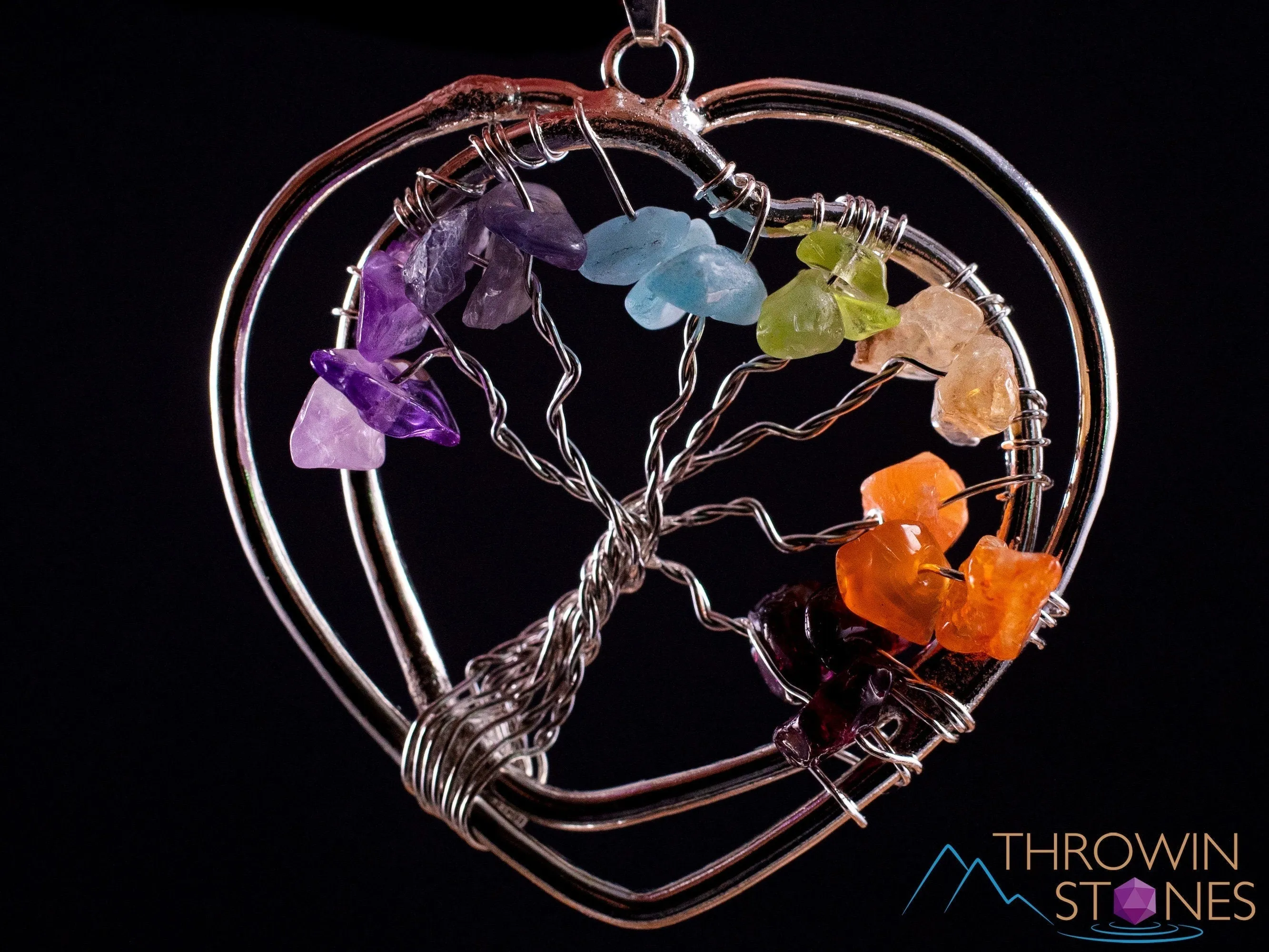Tree of Life Pendant, CHAKRA Crystal Pendant - Heart - Tree of Life Chakra Necklace, Wire Wrapped Jewelry, E1971