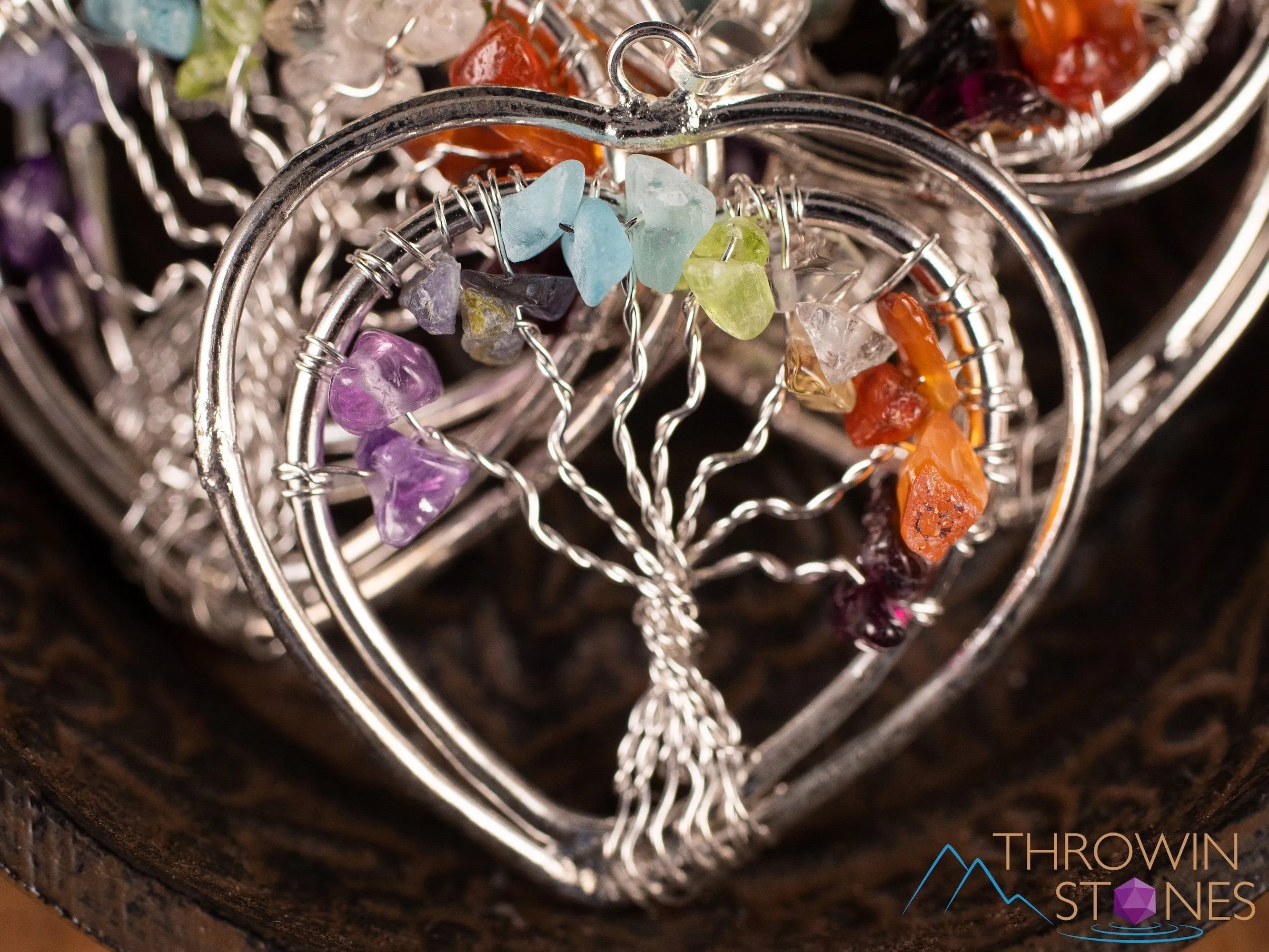 Tree of Life Pendant, CHAKRA Crystal Pendant - Heart - Tree of Life Chakra Necklace, Wire Wrapped Jewelry, E1971