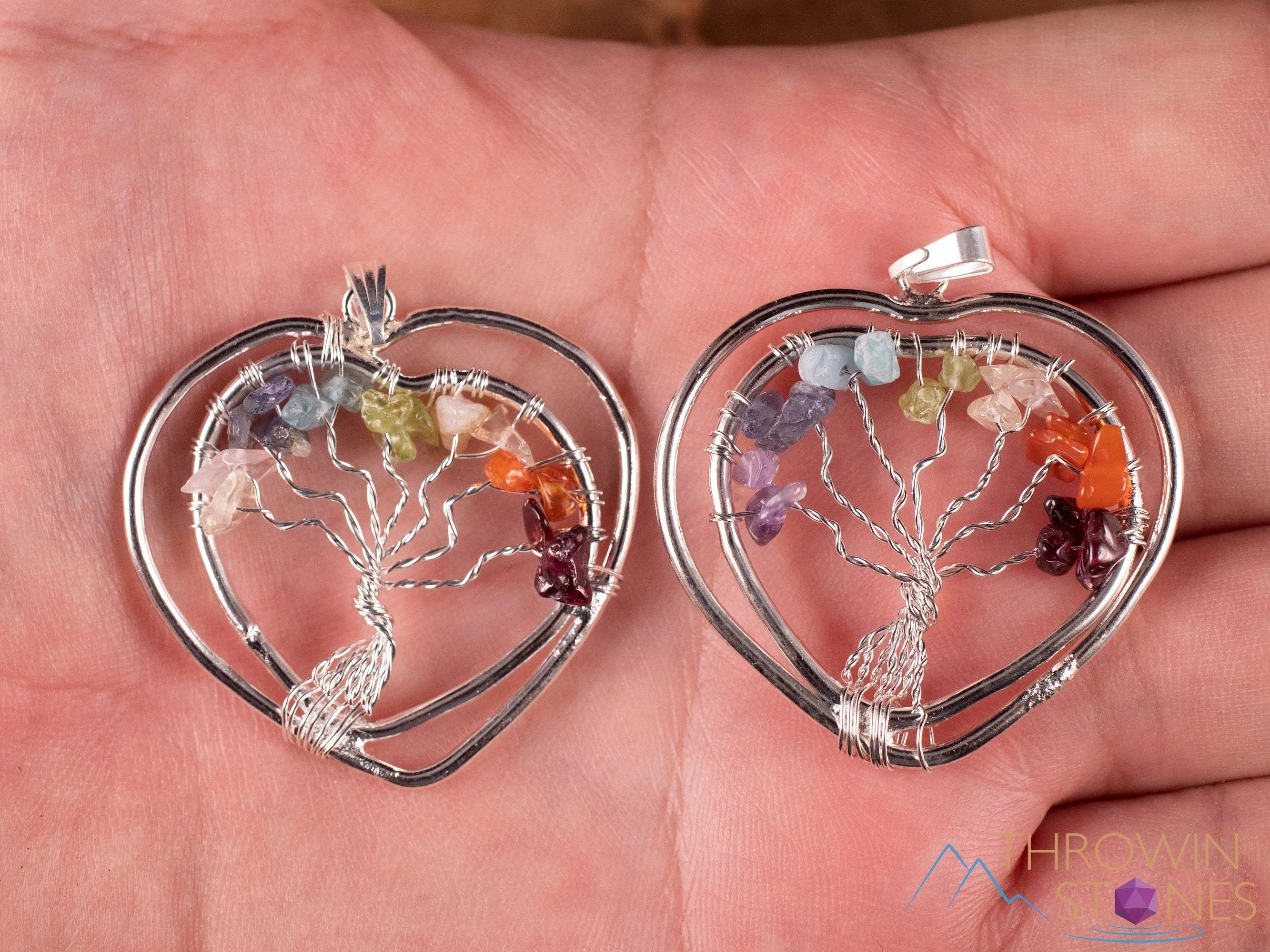 Tree of Life Pendant, CHAKRA Crystal Pendant - Heart - Tree of Life Chakra Necklace, Wire Wrapped Jewelry, E1971
