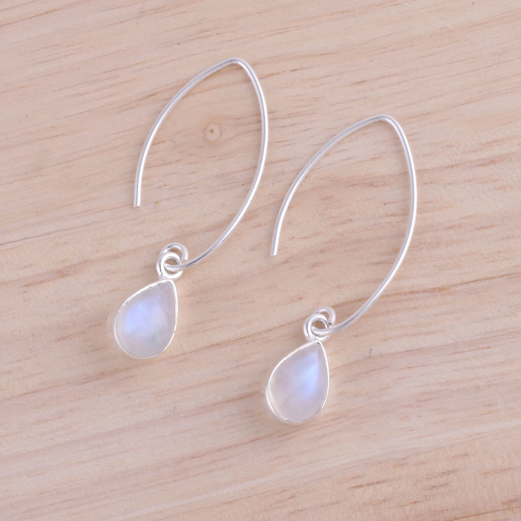 Trendy Luster Rainbow Moonstone Silver Earrings